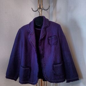 Dialogue Purple Textured Blazer with Notched Lapel